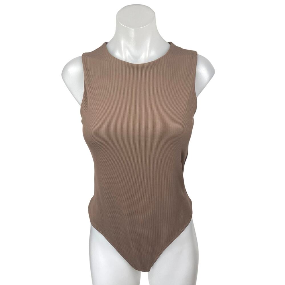 Aritzia Babaton Brown Sleeveless High Neck Cami Camisole Tank Bodysuit Top Sz L